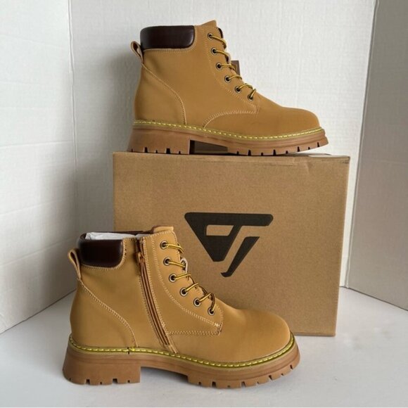 Jabasic - Women's Leather Lace-Up Ankle Boots - Wheat. Size: 9. NIB. (1844) - Picture 1 of 16